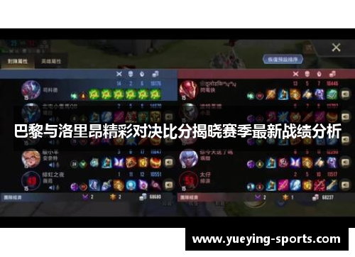 巴黎与洛里昂精彩对决比分揭晓赛季最新战绩分析